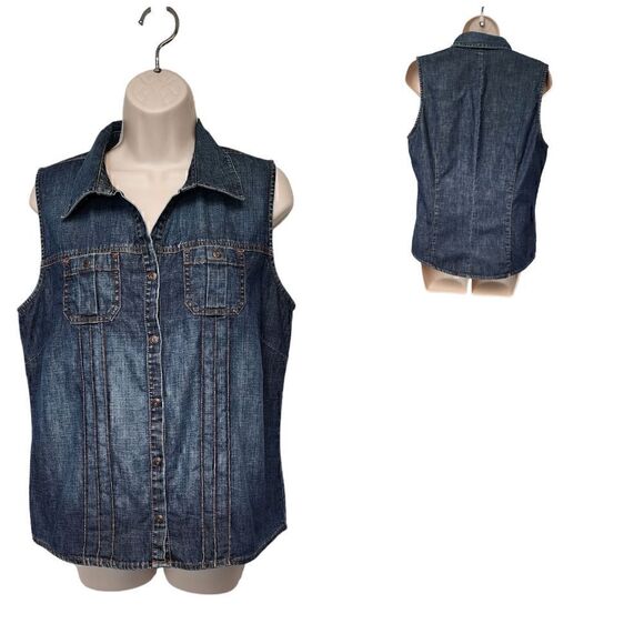 Old Navy Perfect Fit Denim Sleeve Top Size Large - Picture 1 of 7